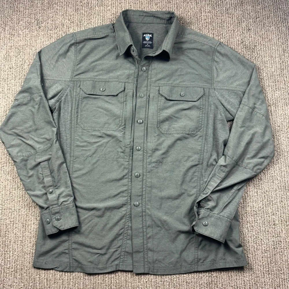Kuhl Mens S Airspeed Long Sleeve Shirt Vented Lightweight Button Up Green